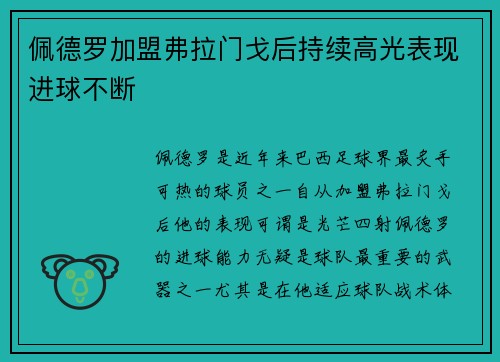 佩德罗加盟弗拉门戈后持续高光表现进球不断